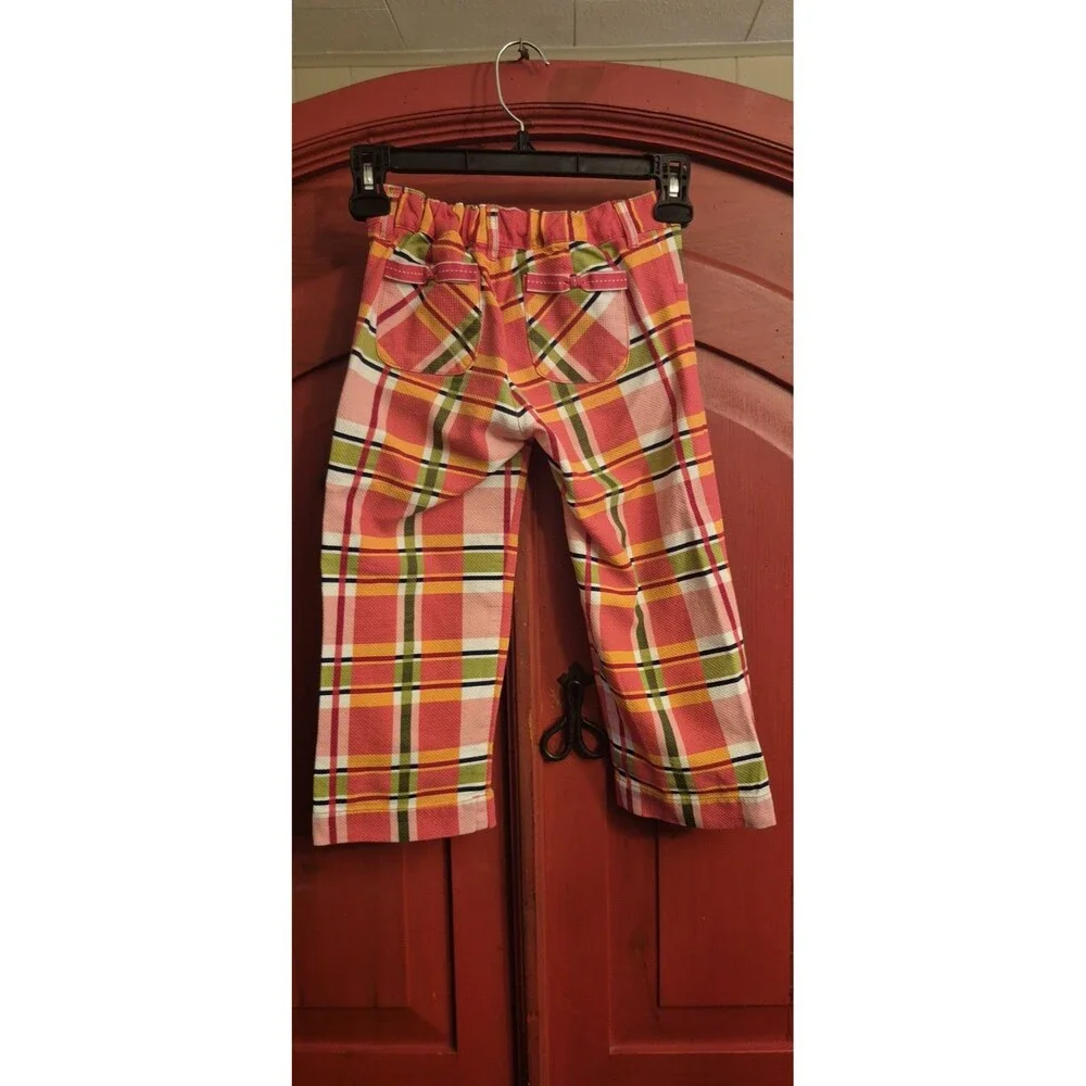 Gymboree Girls 8 Multicolored Spring Plaid Pants  100% Cotton Pink Green READ